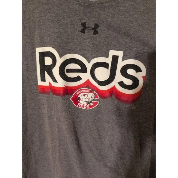 Under Armour MLB Cincinnati Reds T-Shirt Men’s Large Gray Retro Short Sleeve - Picture 3 of 8
